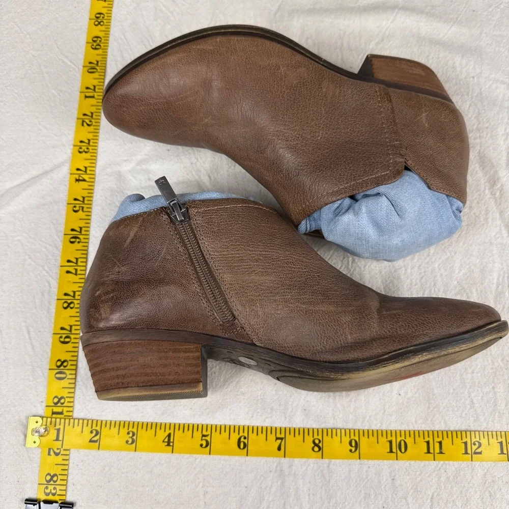 Lucky Brand Ankle Boots Women 8.5 Brown Boho Pebbled Leather Side Zip Booties
